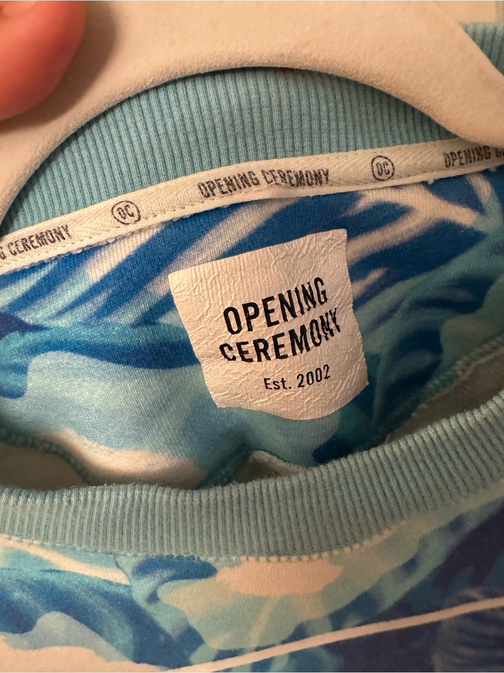 Opening Ceremony Light Blue Over-Exposed Leaf Print Crew Neck Sweatshirt
